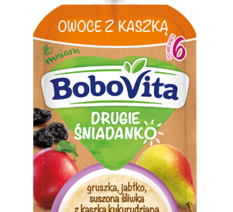 BoboVita_Drugie sniadanko_gruszka jablko suszona sliwka z kaszka kukuryd...