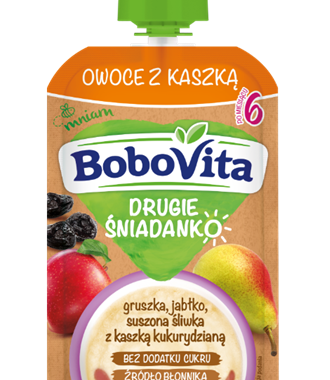 BoboVita_Drugie sniadanko_gruszka jablko suszona sliwka z kaszka kukuryd...